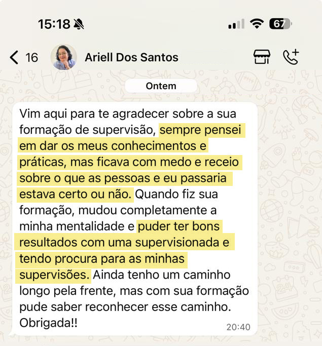 Depoimento de aluna da Formação Você Supervisora elogiando o curso